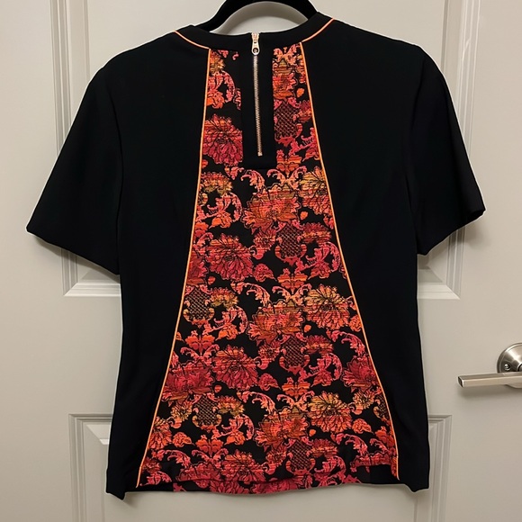 NWT Ted Baker Knit Top Jacquared Floral Tapestry Black Red Pink Cap Sleeve Shirt - Picture 2 of 5